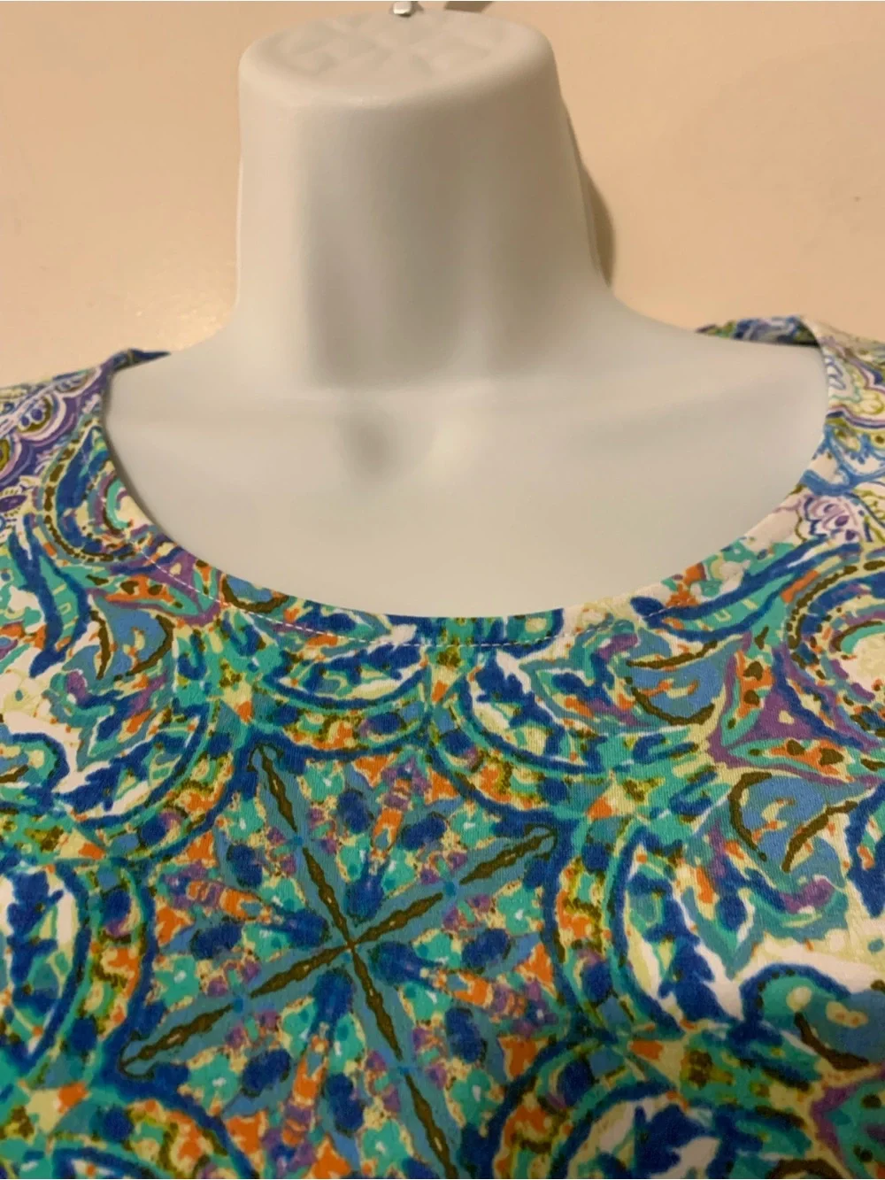 Chico's Teal Blue Multicolor Paisley Scoop Neck Top